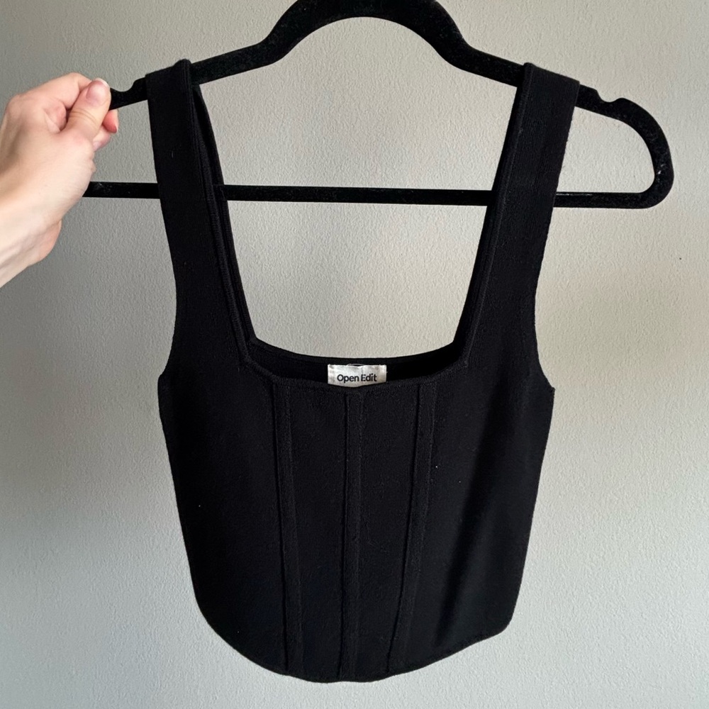 Open Edit Black Sweater Crop Top